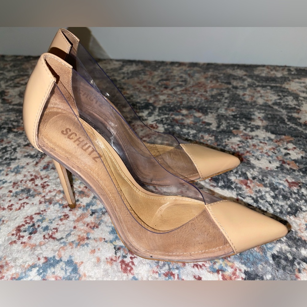 Schultz nude/clear heels